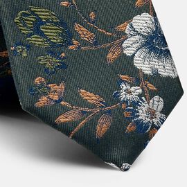 Siviano Ultra Slim Floral Silk Tie, Khaki, hi-res